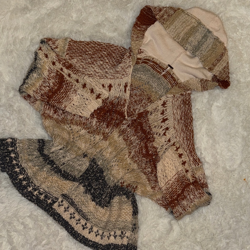 Free People Multicolor Hooded Knit Poncho